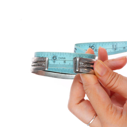 6.6" 1930's Navajo ingot silver turquoise row cuff bracelet twisted wire center