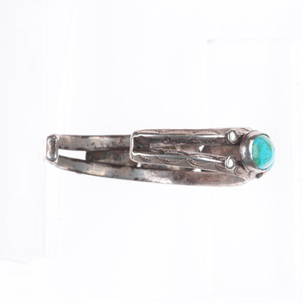 6.4" 1930's Vintage Ingot silver Navajo oblong turquoise row cuff bracelet