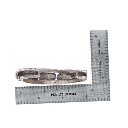 6.4" 1930's Vintage Ingot silver Navajo oblong turquoise row cuff bracelet