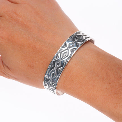 6.5" HRM vintage Navajo sterling silver deep stamped cuff bracelet