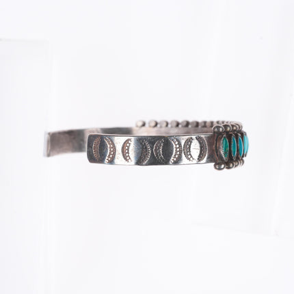 7.1" 30's-40's Zuni sterling silver turquoise row cuff bracelet needlepoint