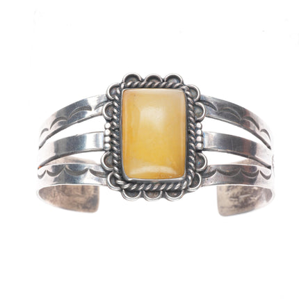 7.1" 1940's Navajo sterling silver yellow Quartz cuff bracelet