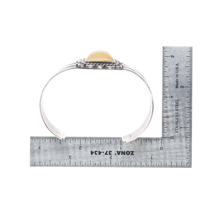 7.1" 1940's Navajo sterling silver yellow Quartz cuff bracelet