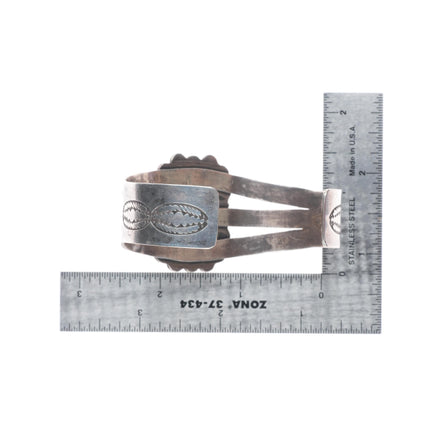 7.1" 1940's Navajo sterling silver yellow Quartz cuff bracelet