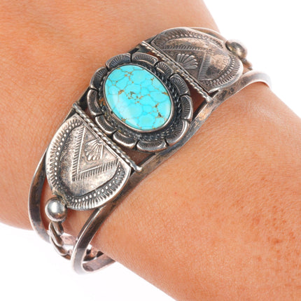6.5" c1940 Navajo sterling silver cuff bracelet with #8 turquoise