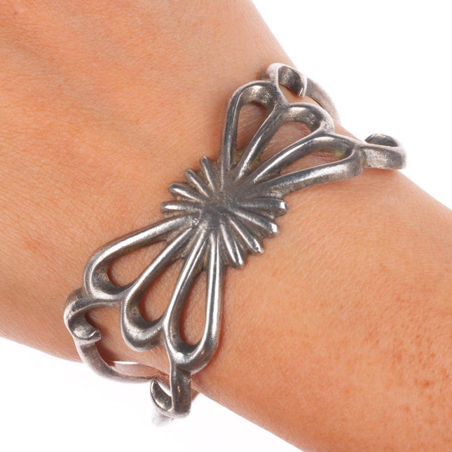 7" 40's-50's Vintage Navajo sandcast sterling silver cuff bracelet