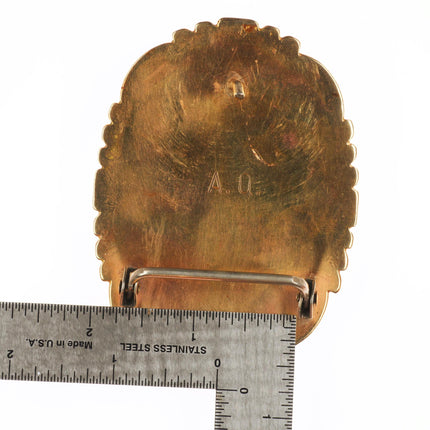 1970's Alice Quam Zuni 14k gold belt buckle carved pyrite turquoise cluster