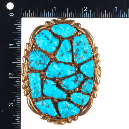 1970's Alice Quam Zuni 14k gold belt buckle carved pyrite turquoise cluster