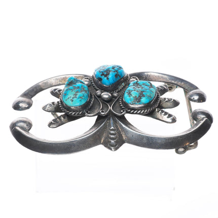 Huge vintage Navajo sterling silver/turquoise belt buckle ketoh style