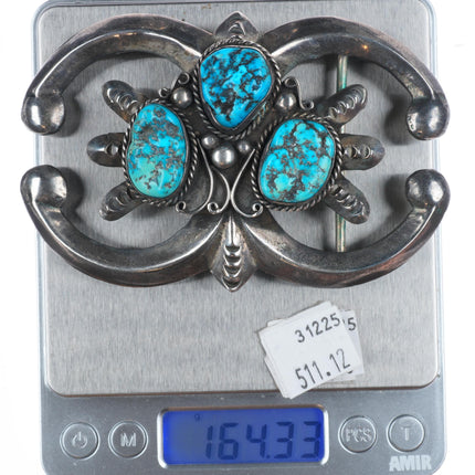 Huge vintage Navajo sterling silver/turquoise belt buckle ketoh style
