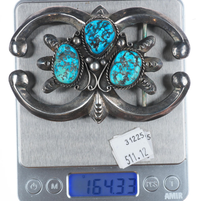 Huge vintage Navajo sterling silver/turquoise belt buckle ketoh style