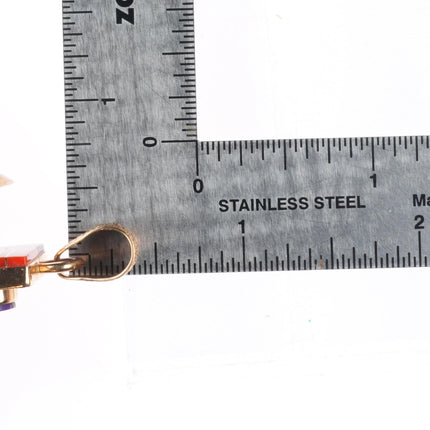 Jim Harrison Navajo 14k gold Tufa Cast coral/turquoise inlay reversible pendant