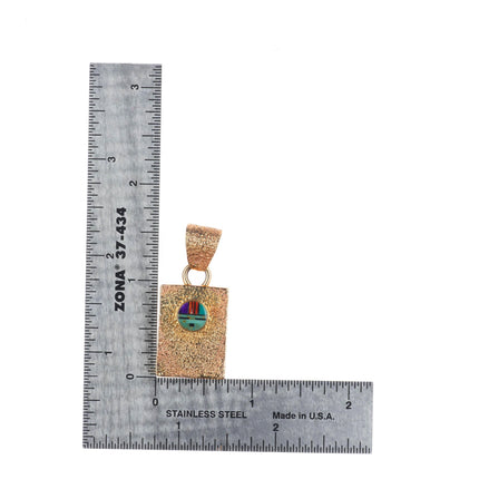 Jim Harrison Navajo 14k gold Tufa Cast coral/turquoise inlay reversible pendant