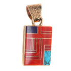 Jim Harrison Navajo 14k gold Tufa Cast coral/turquoise inlay reversible pendant