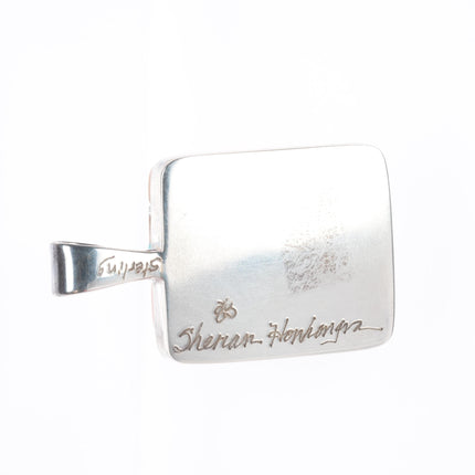 Sherian Honhongva Hopi turquoise, coral, fossil sterling silver corn row pendant