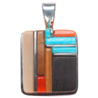 Sherian Honhongva Hopi turquoise, coral, fossil sterling silver corn row pendant