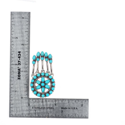 Vintage Eriacho Zuni sterling silver turquoise cluster pendant/pin with dangles