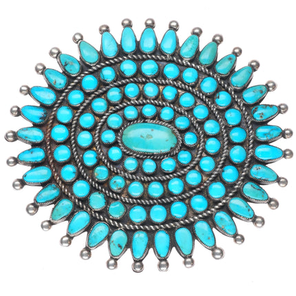 c1940 Huge Vintage Zuni petit point turquoise cluster pin/brooch sterling silver