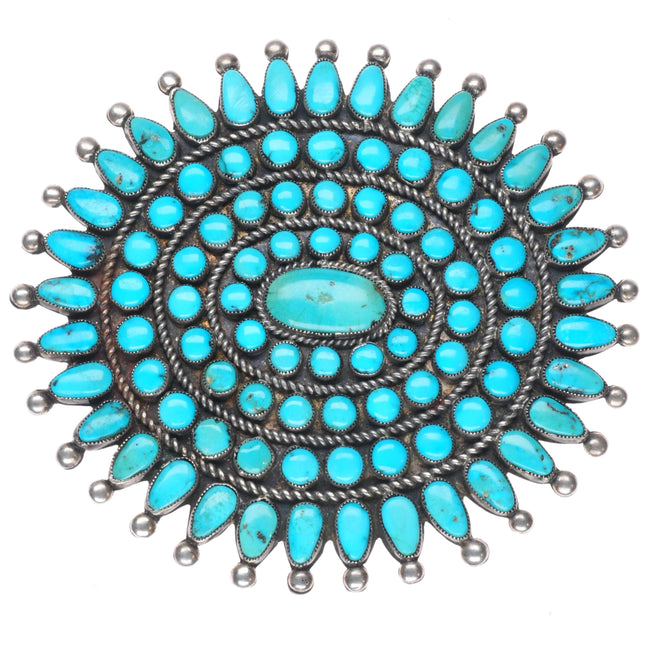 c1940 Huge Vintage Zuni petit point turquoise cluster pin/brooch sterling silver