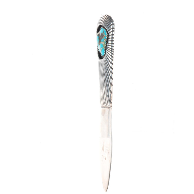 3 Vintage Navajo sterling silver letter openers thunderbird, Kachina, turquoise