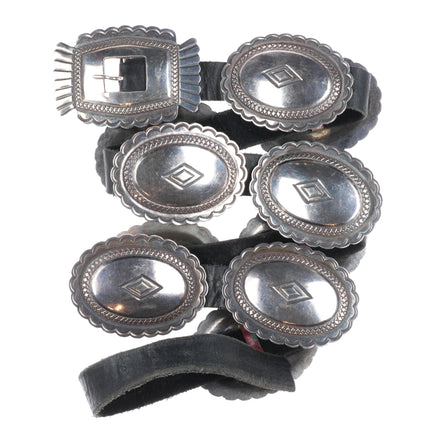 Roger Skeet Jr Navajo sterling silver hand stamped vintage concho belt