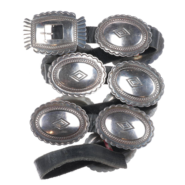 Roger Skeet Jr Navajo sterling silver hand stamped vintage concho belt