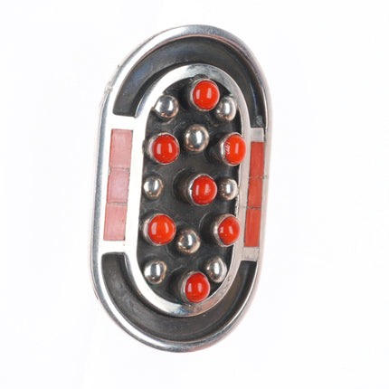 Jobeth Mayes Zuni sterling silver mediterranean coral snake eye/inlay earrings