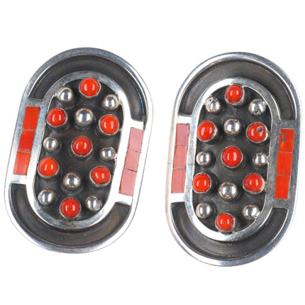 Jobeth Mayes Zuni sterling silver mediterranean coral snake eye/inlay earrings