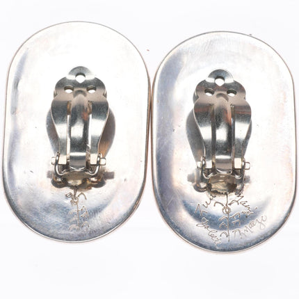 Jobeth Mayes Zuni sterling silver mediterranean coral snake eye/inlay earrings