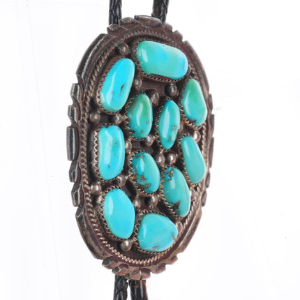 c1970 Big Moore Navajo sterling silver natural turquoise cluster bolo tie
