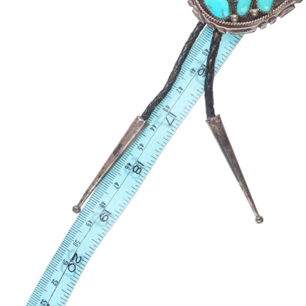 c1970 Big Moore Navajo sterling silver natural turquoise cluster bolo tie