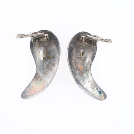 Carmelo Patania #8 turquoise modernist sterling silver clip on earrings