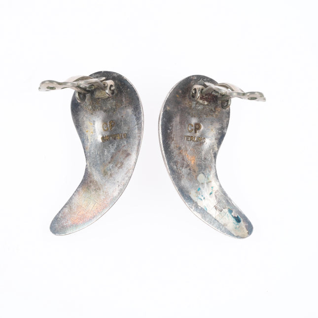 Carmelo Patania #8 turquoise modernist sterling silver clip on earrings