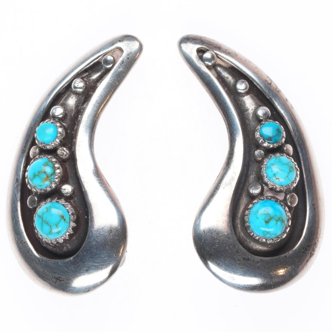 Carmelo Patania #8 turquoise modernist sterling silver clip on earrings