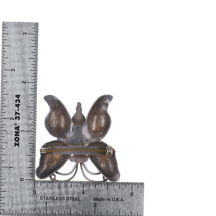 30's-40's Navajo sterling silver hand stamped butterfly pin with turquoise