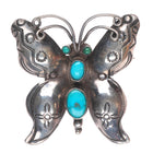 30's-40's Navajo sterling silver hand stamped butterfly pin with turquoise