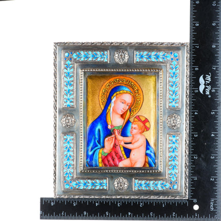 Vintage Valles Sterling silver Enamel Nativity Baby Jesus & Mary scene