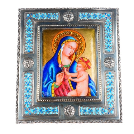 Vintage Valles Sterling silver Enamel Nativity Baby Jesus & Mary scene