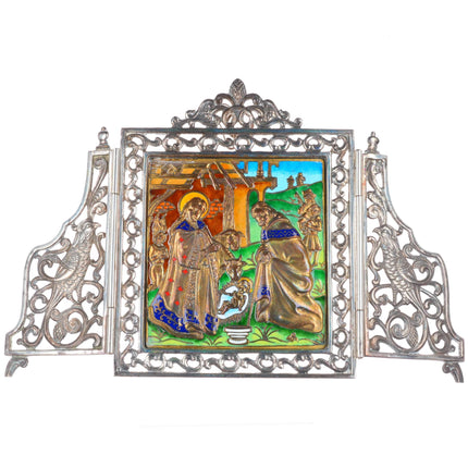 Vintage Valles Sterling silver Enamel Nativity Baby Jesus & Mary scene/frame