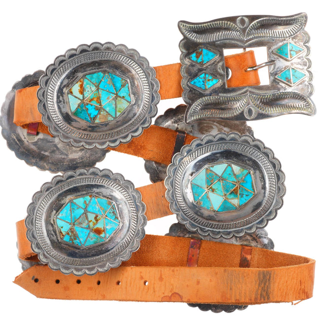 Big Roger Skeet Jr Vintage Navajo Blue Gem turquoise sterling silver concho belt