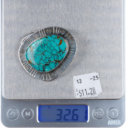 Vintage southwestern sterling silver red webbed turquoise  belt buckle