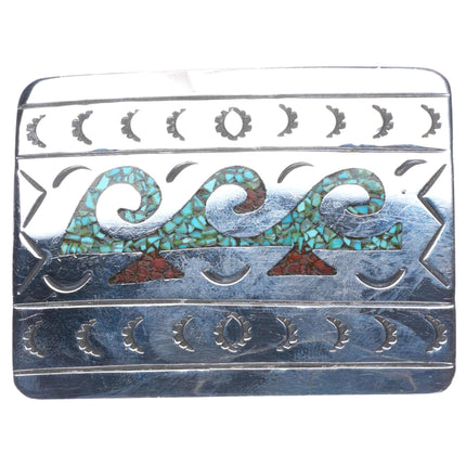 Vintage Atkinsons trading post Navajo chip inlay sterling silver belt buckle