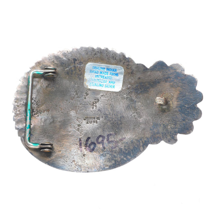 Juan Calavaza Zuni cast sterling silver turquoise nugget cluster belt buckle