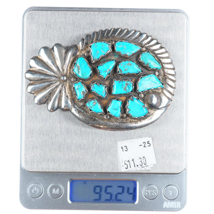 Juan Calavaza Zuni cast sterling silver turquoise nugget cluster belt buckle