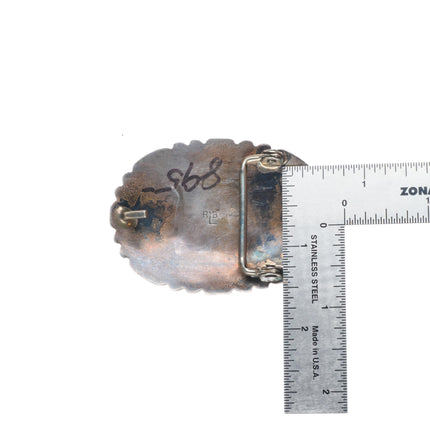 Robert and Bernice Leekya Zuni sterling silver 3 stone turquoise belt buckle