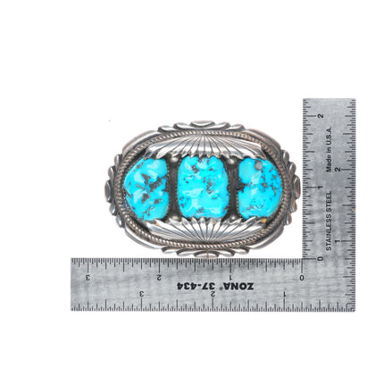 Robert and Bernice Leekya Zuni sterling silver 3 stone turquoise belt buckle