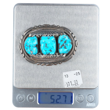 Robert and Bernice Leekya Zuni sterling silver 3 stone turquoise belt buckle