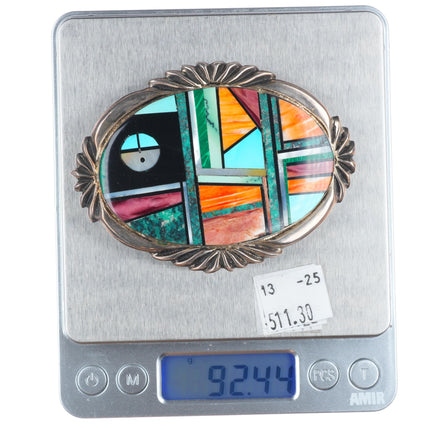 Frank Yellowhorse Navajo sterling silver turquoise multi-stone inlay belt buckle