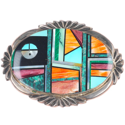 Frank Yellowhorse Navajo sterling silver turquoise multi-stone inlay belt buckle