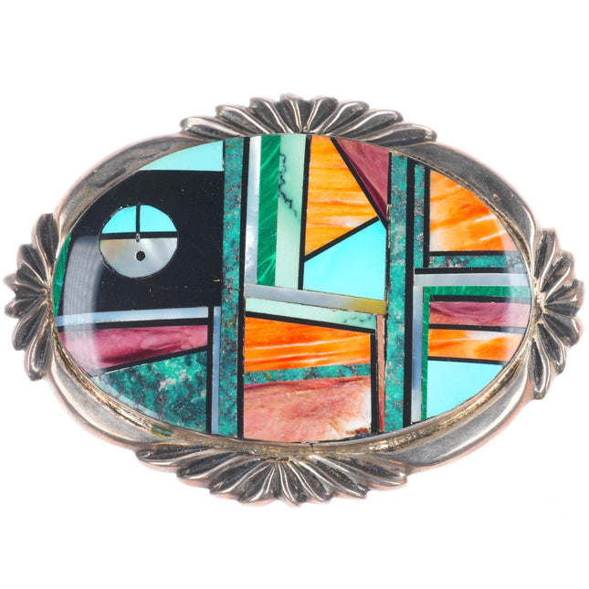 Frank Yellowhorse Navajo sterling silver turquoise multi-stone inlay belt buckle